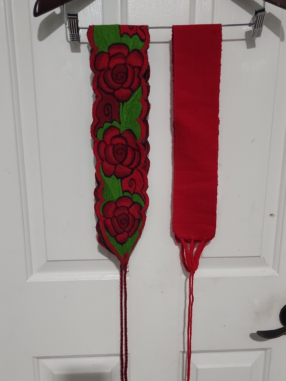 Handwoven Red & Green Floral Sash Belt